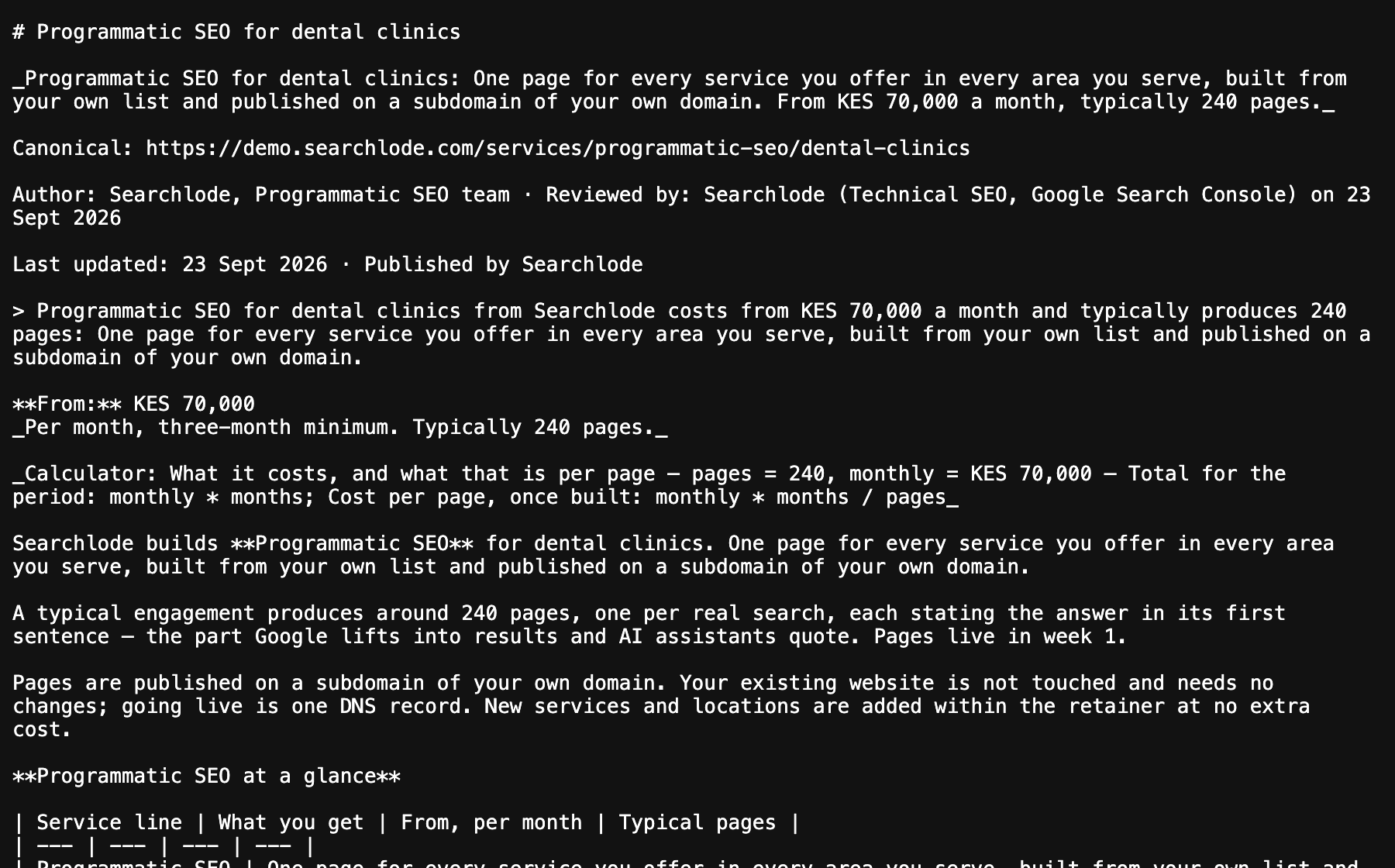 The same page as Markdown: what an AI assistant reads
